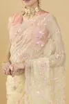 Lemon Yellow Floral Embroidered Organza Saree