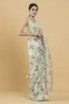 Mint Green Floral Print Embellished Organza Saree