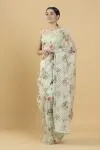 Mint Green Floral Print Embellished Organza Saree