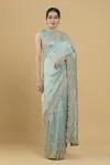 Aqua Embroidered Silk Saree