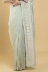 Mint Green Motif Zari Weave Organza Saree