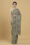 Olive Green Thread Embellished Georgette Saree