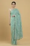 Turquoise Resham Embroidered Paisley Motif Saree