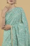 Turquoise Resham Embroidered Paisley Motif Saree