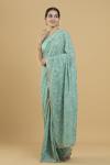 Turquoise Resham Embroidered Paisley Motif Saree