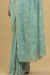 Turquoise Resham Embroidered Paisley Motif Saree