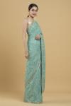 Turquoise Resham Embroidered Paisley Motif Saree