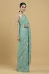 Turquoise Resham Embroidered Paisley Motif Saree