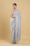 Pigeon Blue Zari Weave Embellished Satin Saree