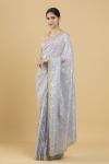 Pigeon Blue Zari Weave Embellished Satin Saree