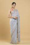 Pigeon Blue Zari Weave Embellished Satin Saree