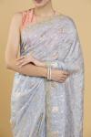 Pigeon Blue Zari Weave Embellished Satin Saree