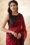 Carmine Red Black Polka Dot Organza Saree