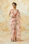 Rose Pink Organza Floral Print Saree