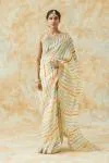 Cream Organza Lehriya Saree