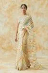 Cream Organza Lehriya Saree