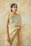 Cream Organza Lehriya Saree