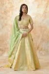 Sand Yellow Green Banarasi Silk Lehenga