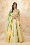 Sand Yellow Green Banarasi Silk Lehenga