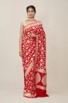 Scarlet Red Floral Silk Saree