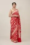 Scarlet Red Floral Silk Saree