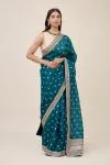 Turquoise Green Organza Saree