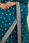 Turquoise Green Organza Saree