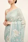Columbia Blue Georgette Saree