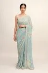 Columbia Blue Georgette Saree