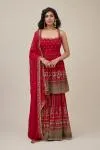 Carmine Red Georegette Sharara