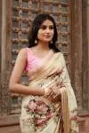 Ivory Floral Printed Kanjivaram Silk saree