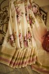 Ivory Floral Printed Kanjivaram Silk saree