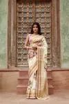 Ivory Floral Printed Kanjivaram Silk saree
