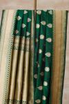 Bottle Green Zari Booti Banarasi Silk Saree