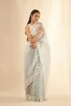 Ice-Blue Floral Organza Saree