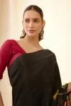 Ink Black Floral Satin Saree