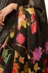Ink Black Floral Satin Saree