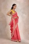 Vermillion Red Bandhani Tussar Silk Saree