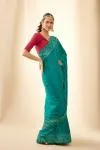 Emerald Green Embdroidered Satin Saree