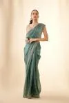 Metallic Teal Organza Satin Saree