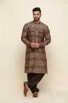 Raw Umber Ikat Silk Pathani Suit