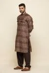 Raw Umber Ikat Silk Pathani Suit
