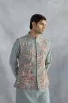 Grey Silk Half Jacket Set