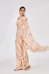 Creme Ivory Printed Crepe Saree
