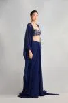 Ink Blue Georgette Cape Skirt Set
