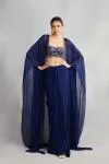 Ink Blue Georgette Cape Skirt Set