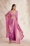 Pink Ombre Drape Lehenga Set