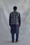 Navy Blue Silk Half Jacket Set