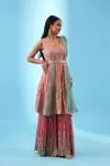 Coral Georgette Peplum Garara Set
