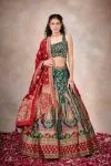 Cypress Green Banarasi Silk Lehenga